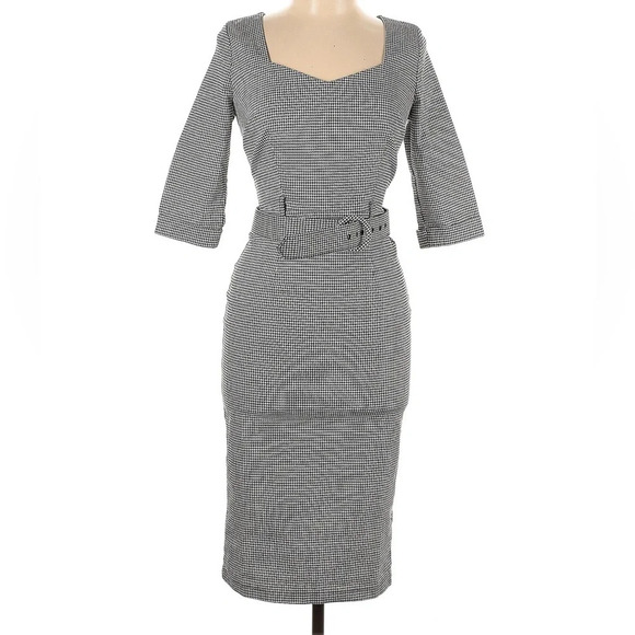 COLLECTIF London 50s Katya Houndstooth Pencil Dress, Black/White, Size 10, NWOT - Picture 3 of 8